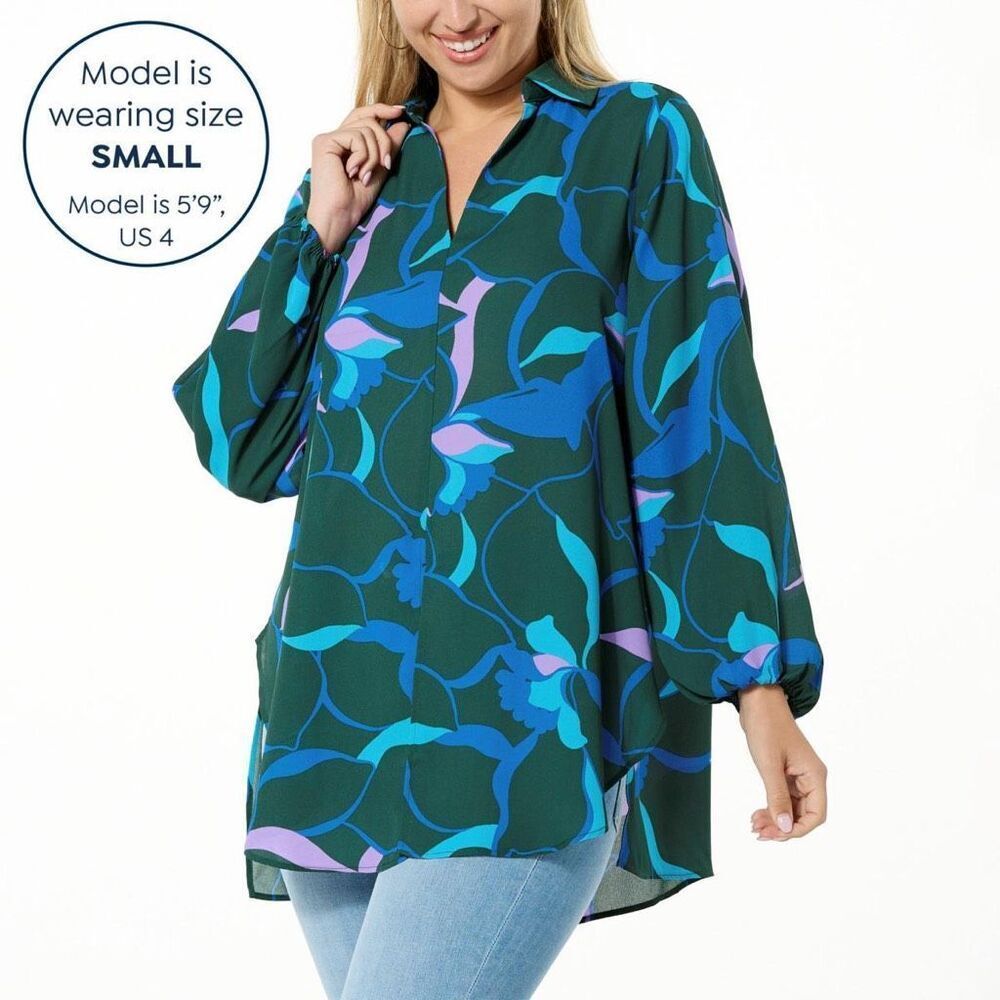 Colleen Lopez Collared Tunic with Gathered Sleeves NEW - Picture 1 of 8